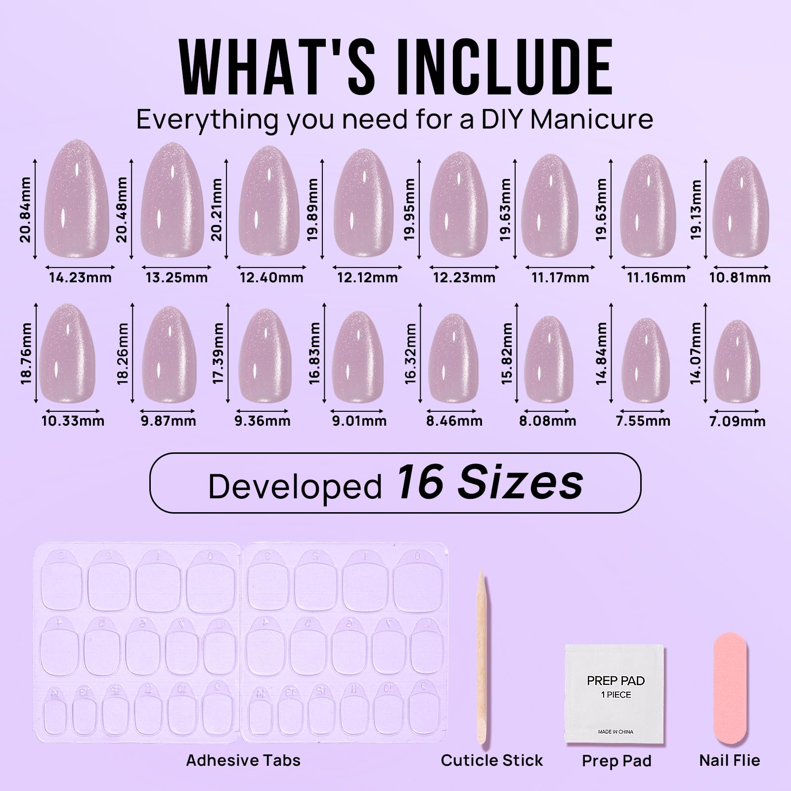 Press On Nails Short - BTArtbox Almond Press On Nails, Opaque Reusable Stick On Nails, Fake Nail with Nail Glue in 16 Sizes - 30 Nail Kit, Falling Star Cat Eye - Image 5