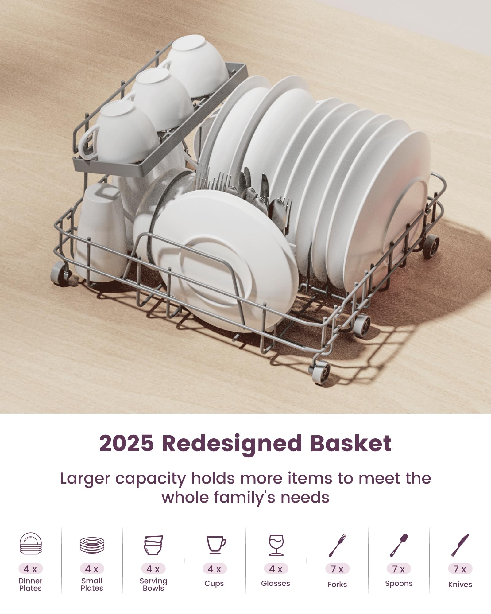 HAVA Countertop Dishwasher with Water Softener and Enhanced Energy Efficiency, Portable Dishwasher with 8 Wash Programs, Child Lock & Delayed Start Function, No Installation Needed - Misty Lilac