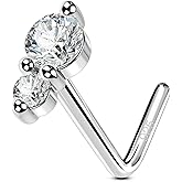 OUFER Nose Rings Studs, 925 Sterling Silver Nose Rings for Women, Bone L-Shaped Nose Studs, 20G Nose Nostril Piercing Jewelry