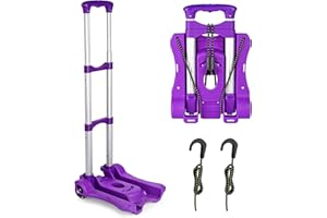 Home-Man Folding Hand Truck, Heavy Duty Luggage Cart, Utility Dolly Platform Cart with 4 Wheels and 2 Elastic Ropes for Luggage, Travel, Moving, Shopping, Office Use (110LB, Purple)