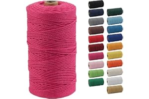 Macrame Cord, POZEAN 2mm x 220 Yards (About 200m) Colored Macrame Rope, 100% Natural Cotton Rope for Wall Hanging,Plant Hangers,DIY Crafts Knitting,Christmas Wedding Decorative Projects(Rose Red)