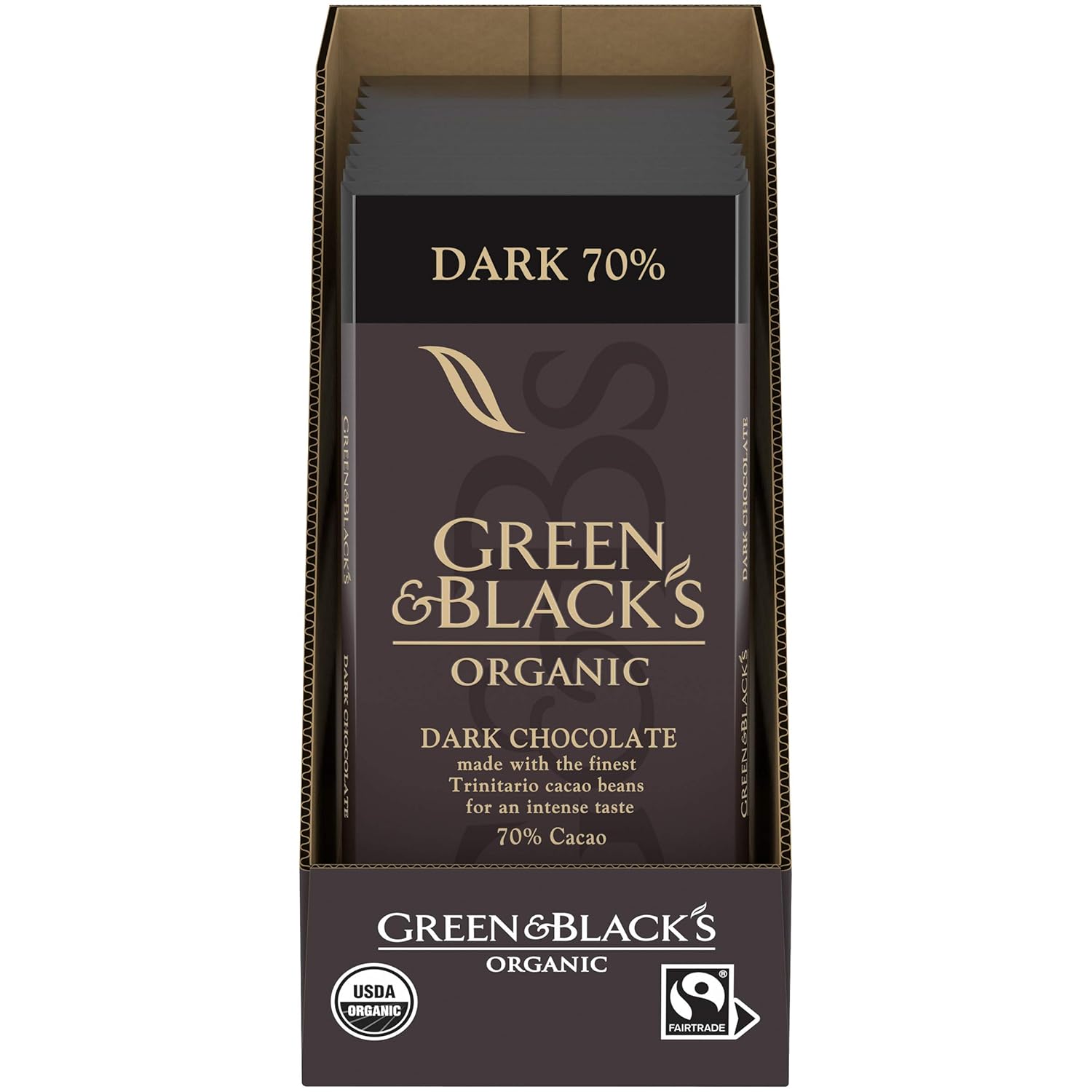 Green & Black’s Organic Dark Chocolate Bar, 70% Cacao, Easter Chocolate, 10 - 3.17 oz Bars