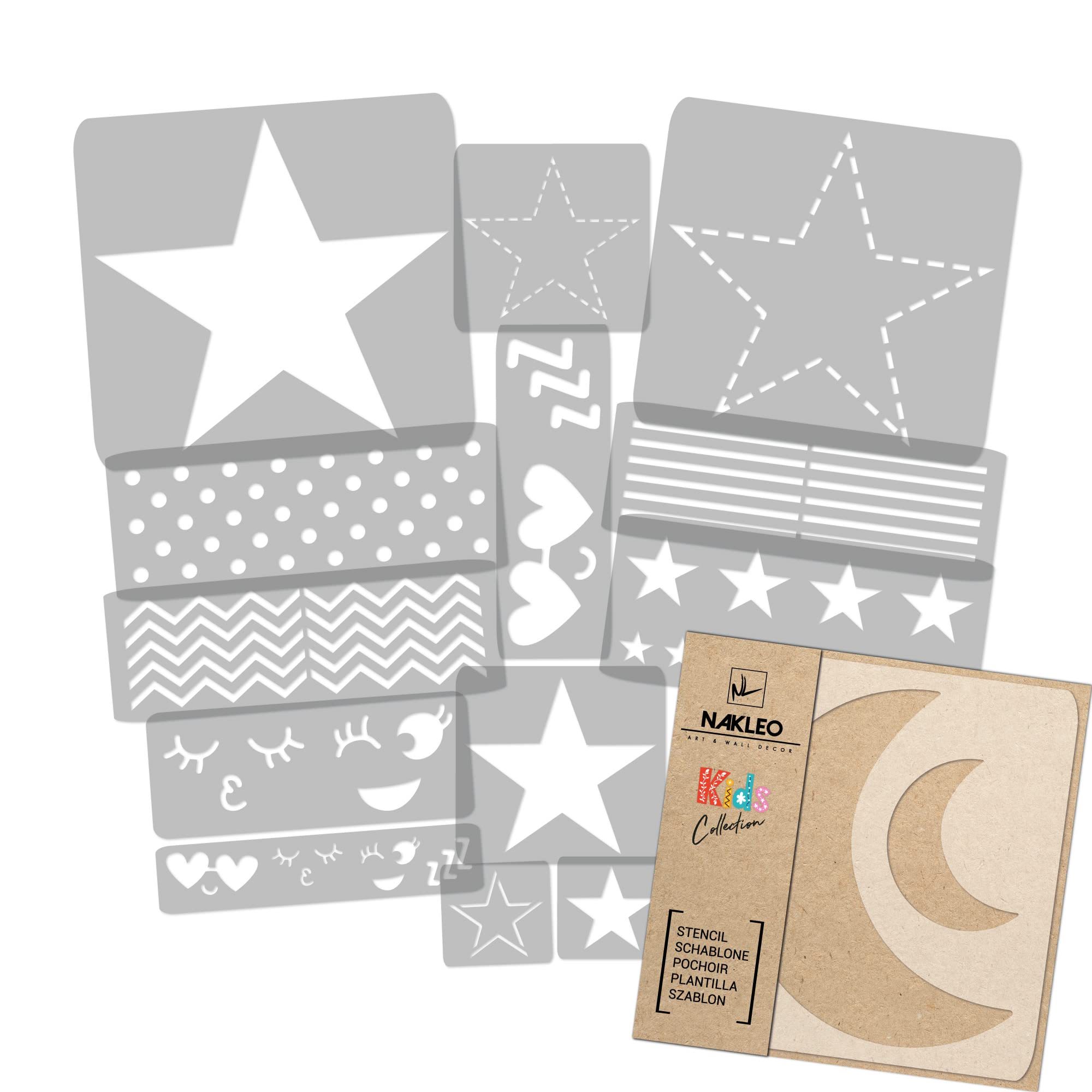 NAKLEO Painting Stencils Set for Kids, 14 Pcs Templates 9x12 to 23x34cm Sky Star, Plastic and Reusable Drawing Stencils, Children Room Decor, Craft DIY Wall Furniture