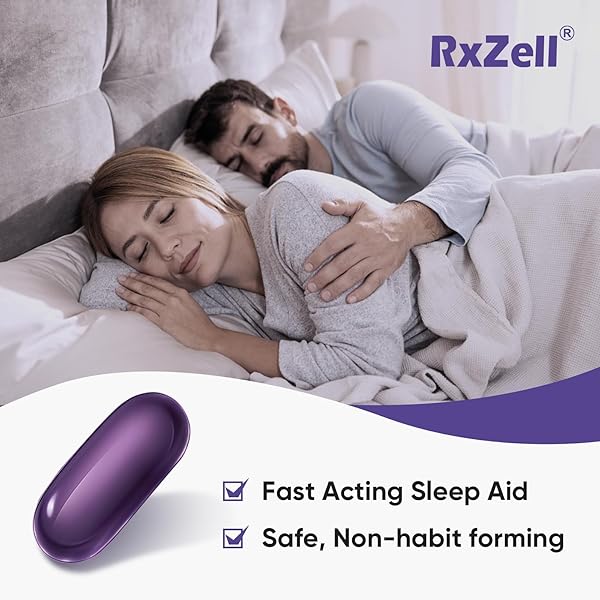 RXZELL SLEEP AID, DIPHENHYDRAMINE HCL 25MG, 220 SOFTGELS – FALL ASLEEP FASTER, DEEPER RESTFUL SLEEPING, NON HABIT-FORMING