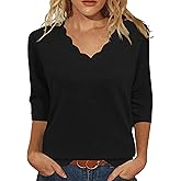 JomeDesign Womens Summer Tops 3/4 Sleeve Casual Dressy Shirts V Neck Loose Fit Blouses
