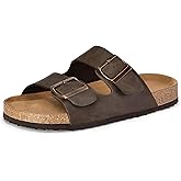 mysoft Womens Flat Sandals Cork Footbed Slides 2 Straps Adjustable Buckle Slip On Summer with +Comfort Shoes