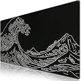iCasso Mousepad, Gaming Mouse Pad, XXL Large Desk Mat, Big Rubber Base Mouse Mat with Stitched Edges, Computer Keyboard Desk Pad for Work, Game, Office, Home - Black Wave of Kanagawa