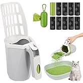 MYPIN Cat Litter Scooper with Holder, Cat Litter Shovel with Waste Can and Refill 195 Bags, Large Capacity Cat Scooper Portab