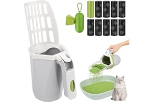 MYPIN Cat Litter Scooper with Holder, Cat Litter Shovel with Waste Can and Refill 195 Bags, Large Capacity Cat Scooper Portab