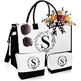 esycooying Initial Canvas Tote Bag, Birthday Gifts for Women, Monogrammed Beach Tote Bag for Mom Daughter Sister