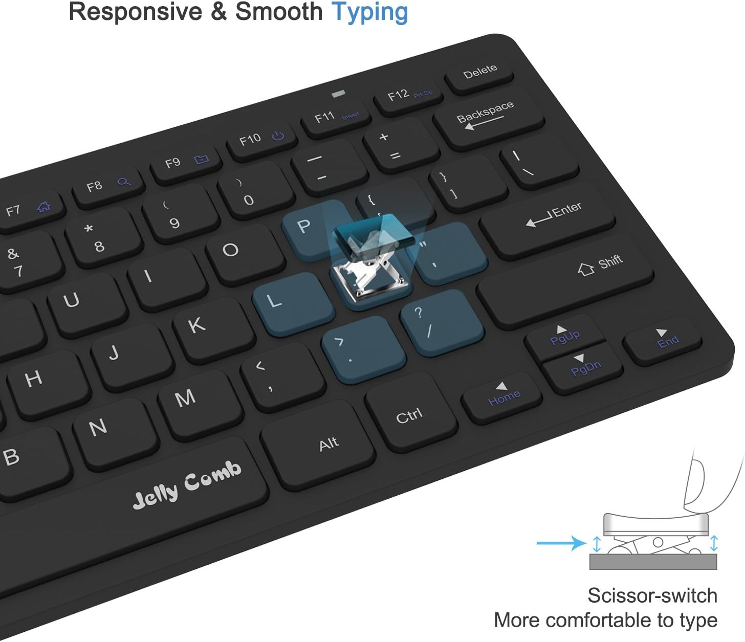 Wireless Keyboard Mouse, Jelly Comb 2.4GHz Ultra Thin Compact Portable Small Wireless Keyboard and Mouse Combo Set for PC, Desktop, Computer, Notebook, Laptop, Windows XP/Vista / 7/8 / 10 (Black): Computers & Accessories