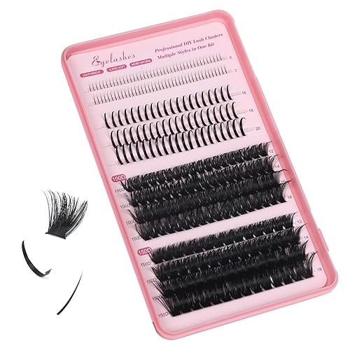 Yomice Cluster Lashes with Bottom Lashes Spikes Individual Eyelashes Multi-type Fluffy D Curl 100D+150D Wispy Spiky Eyelash Clusters 12-18mm Thick Upper Individual Eye Lashes Extension(100D+150D)