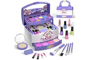 PERRYHOME Kids Makeup Kit for Girl 35 Pcs Washable Real Cosmetic, Safe & Non-Toxic Little Girl Makeup Set, Unicorn Gift for Girls 3-12 Toddler Girl Toys Christmas & Birthday Gift (Unicorn-Purple)