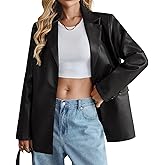 KateModa Women's Faux Leather Blazer Oversized Bomber Winter Coat Motocycle Button Down Fall Jackets with Pockets