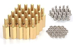 MMOBIEL 24 Pieces M2.5 (11mm Body + 6mm Screw) Hex Brass Standoff Cylinders + Screws + Nuts for Raspberry Pi Series Minicompu