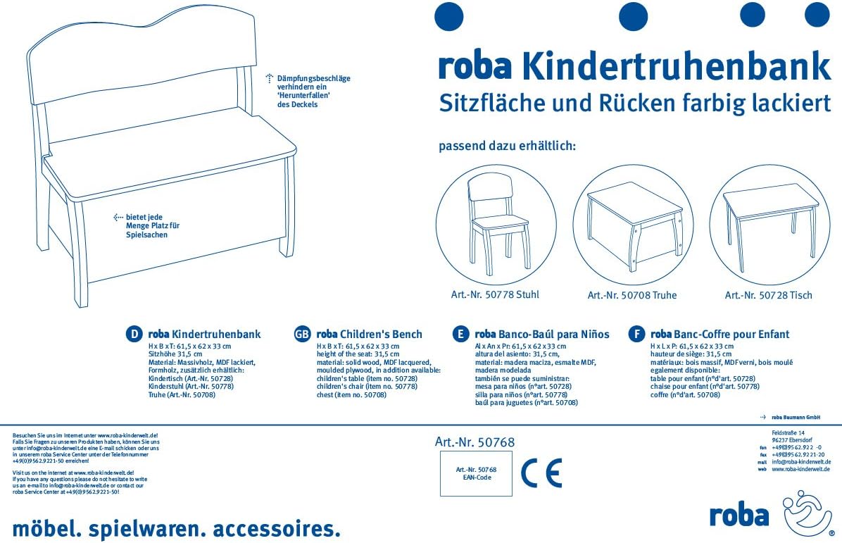Roba Baumann Gmbh Child'S Bench/Chest (Multi-Coloured), Multicoloured, Small - Image 4