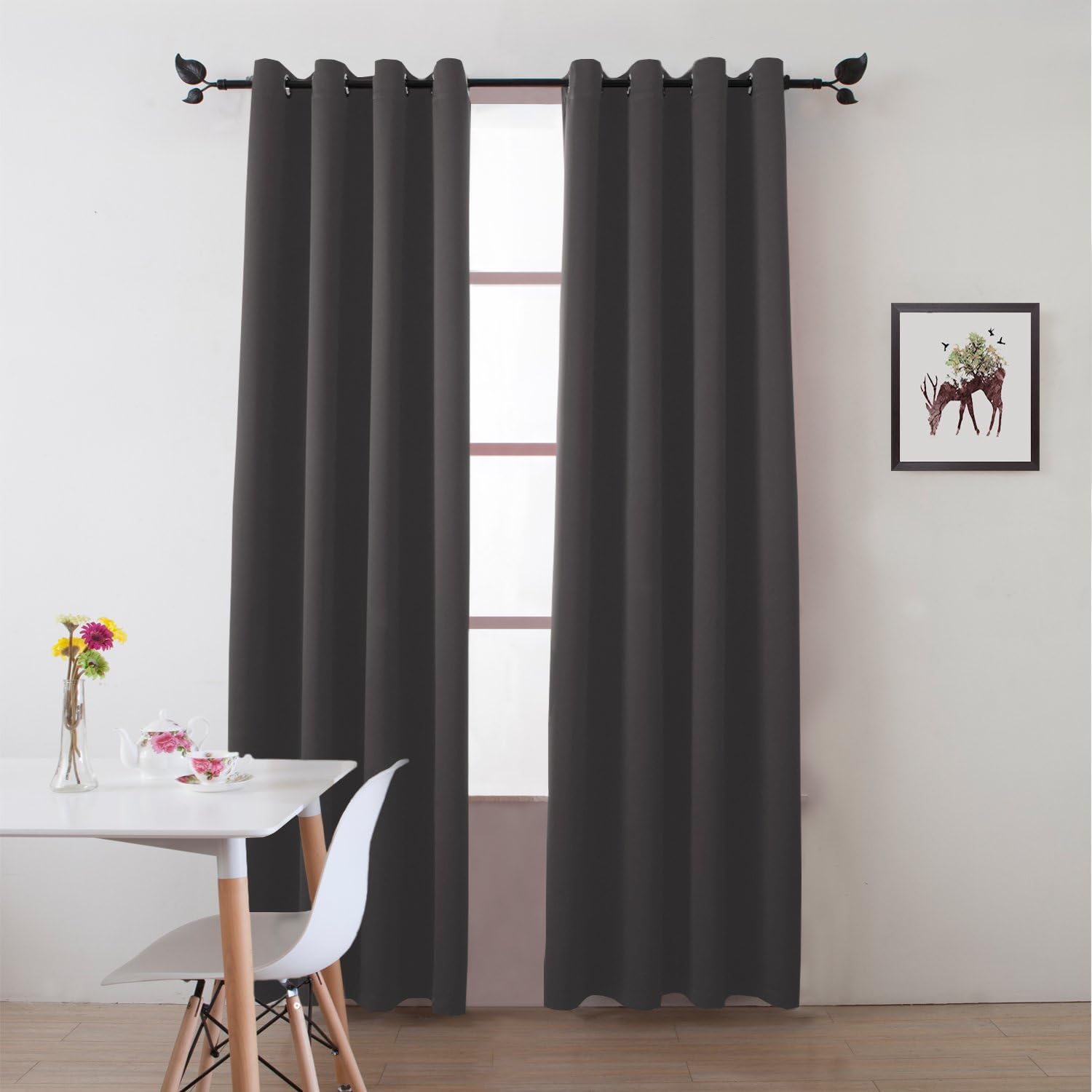 FLOWEROOM Blackout Curtains Thermal Insulated Draperies with Grommet for Bedroom, Grey, 52 by 84 inch, 2 Panels