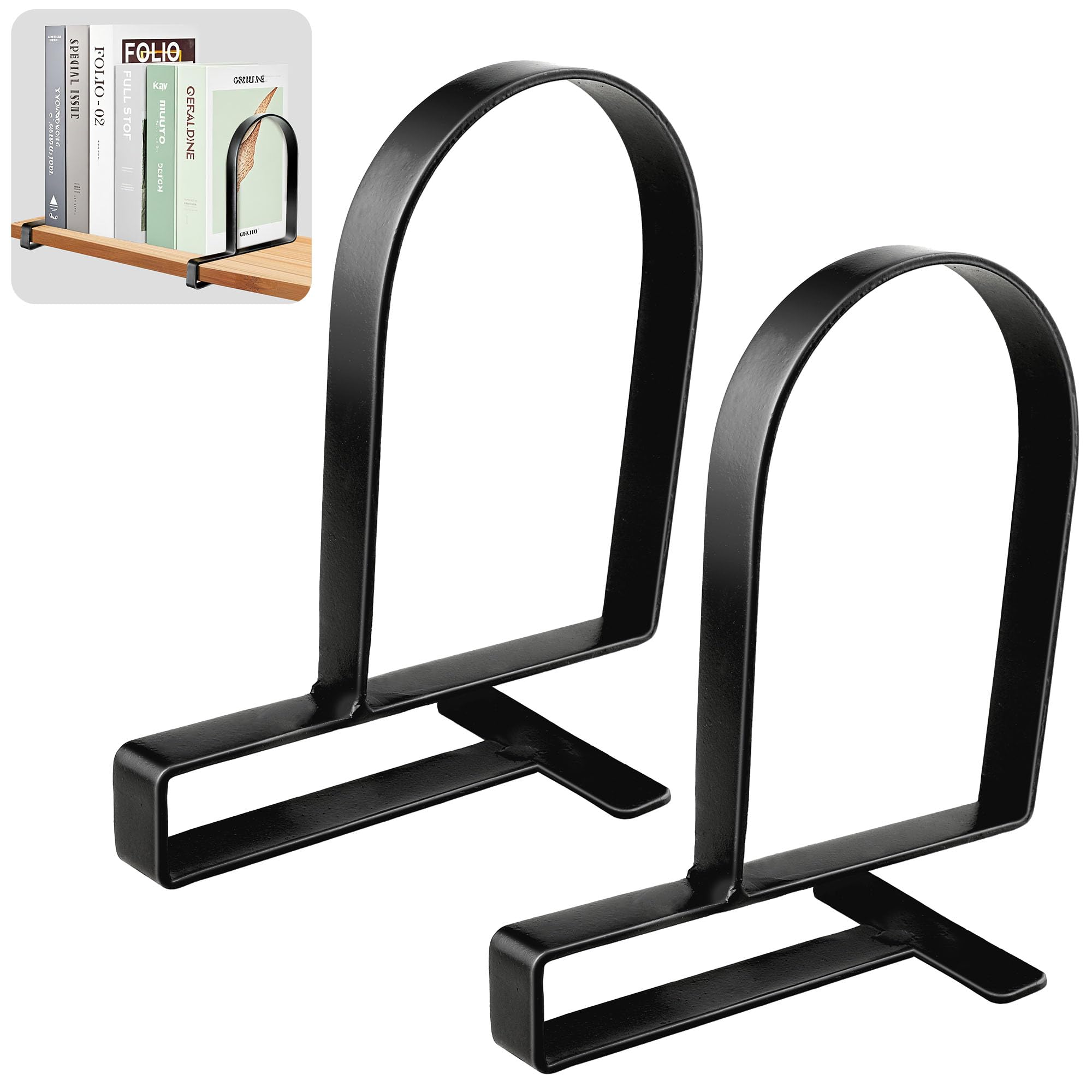 Bookends for Shelves - Heavy-Duty Clamped Book Ends Book Shelf Holders, Non-Skid Bookends Stoppers Supports (Black, 2)