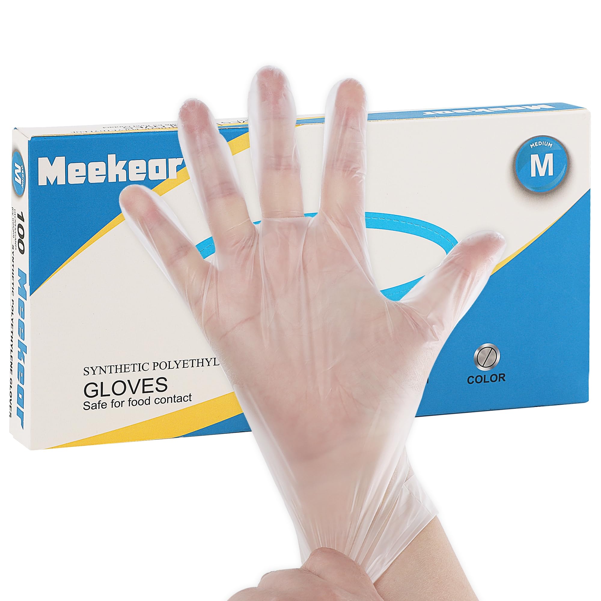 Photo 1 of Meekear Food Prep Disposable Gloves, TPE Clear Latex-Free Food Safe Cleaning Gloves, BPA Free, Powder Free, Oil Tight (100, Medium)