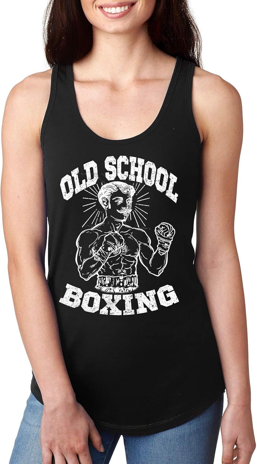Junior's Old School Boxing Black Racerback Tank Top TShirt