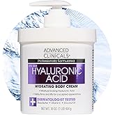 Advanced Clinicals Hyaluronic Acid Moisturizer Body Cream W/Vitamin E | Hydrating Cream & Body Lotion For Women & Men To Help Improve Look of Wrinkles, Dry Skin, Crepey Looking Skin, 16 Ounce