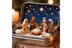 Mini Christmas Nativity Set in a Tin Box, Pocket Christmas Nativity Scene Set, Portable Christian Nativitys Scene Figures Dec