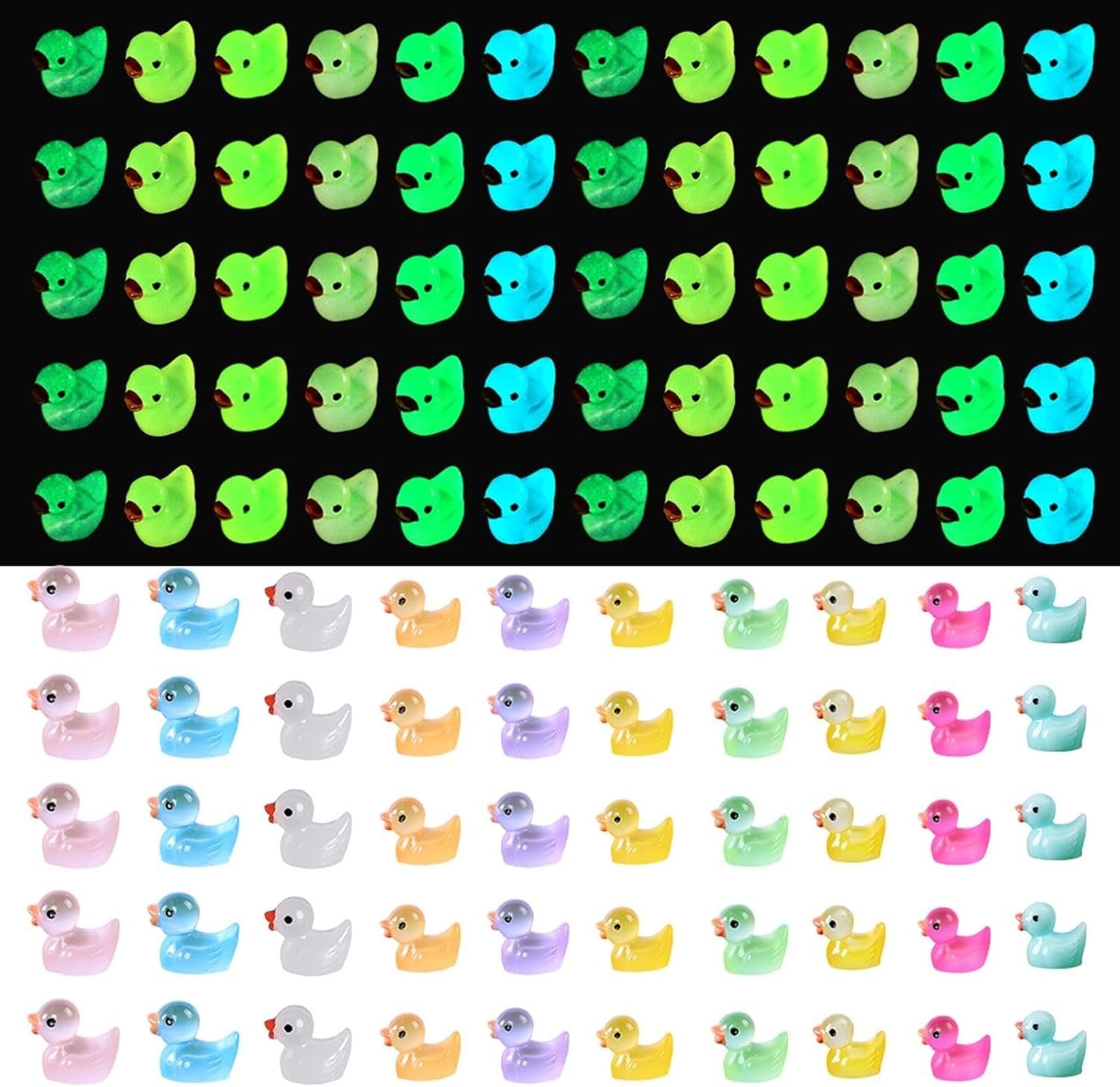 wirepool 100 Pieces Mini Resin Ducks Mini Yellow Ducks Garden Landscape Decorations for Plant Pots Dollhouse Crafts Desk Decorating (Luminous)