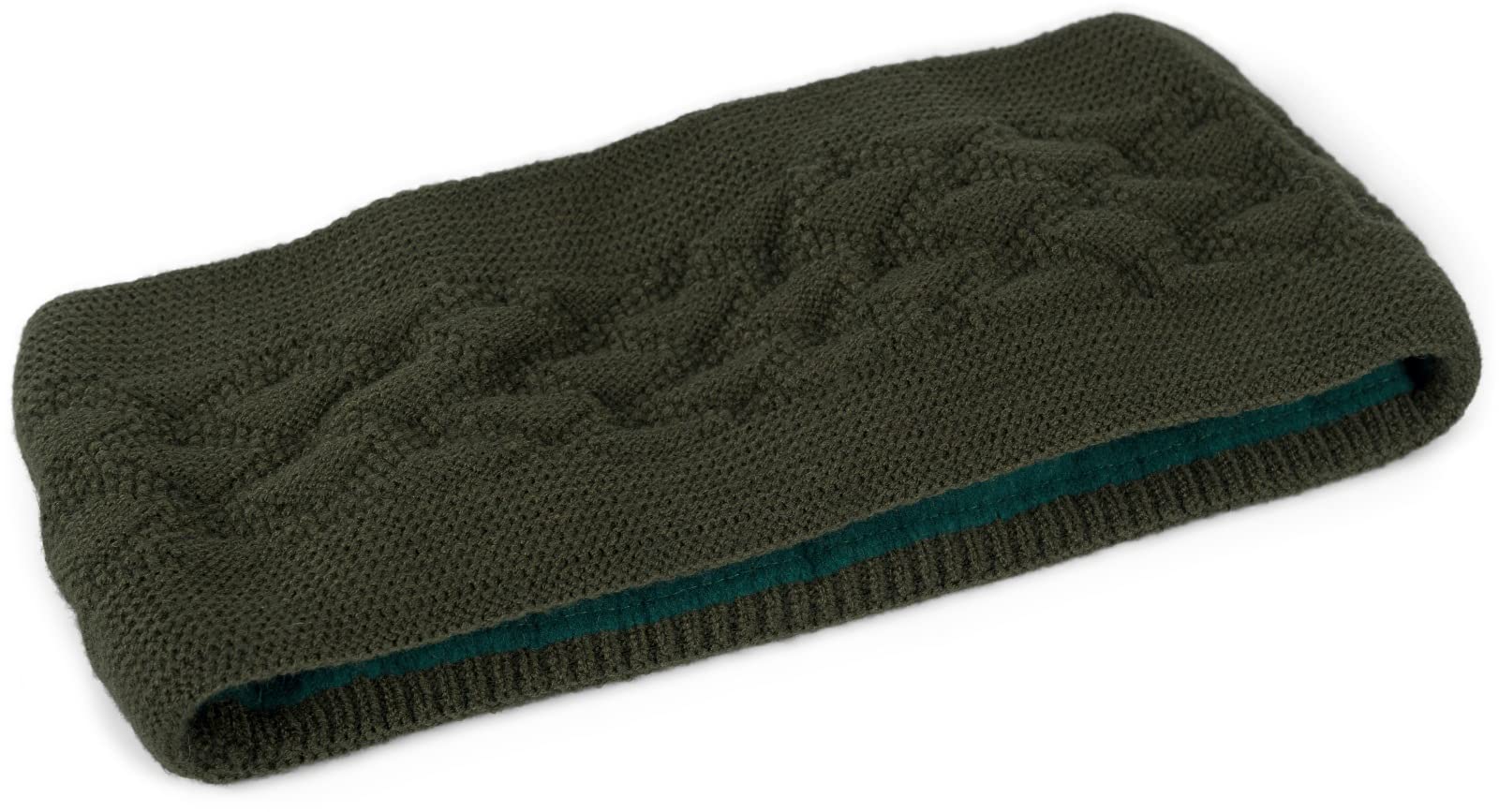 styleBREAKER Ladies Knitted Headband Plain with Check Pattern, Thermo Fleece Lining, Winter Headband Uni 04026061, Colour:Olive