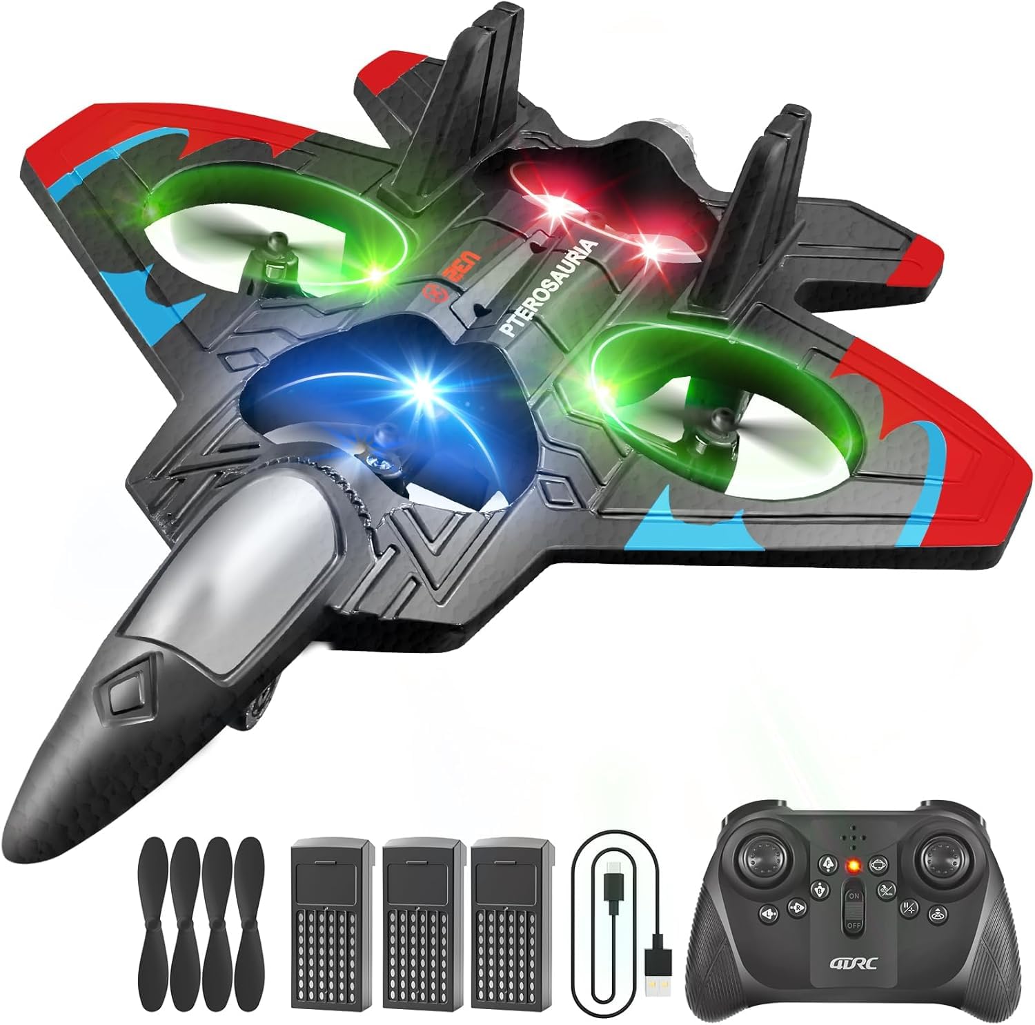4DRC V32 Foam RC Planes with 3 Batteries, Remote Control Airplanes for Kids Adults 8-16, RC Airplane Drone Helicopter with Light, 360° Flip Fighter Jet Toys, Airplane Toy Gifts for Kids Adults