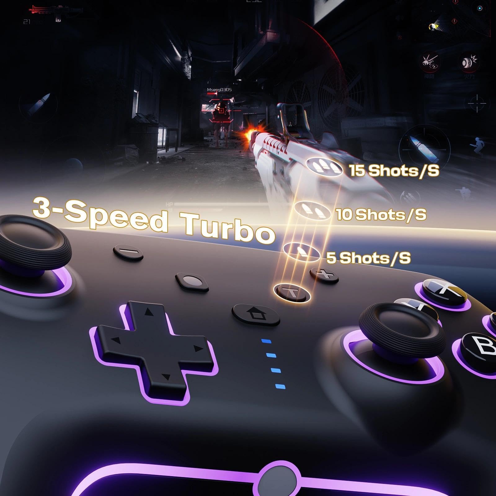 RivalPlay Switch Controller, Compatible with Switch 2/Lite/OLED/mit Cooler RGB-Beleuchtung, 2 Makro-Tasten, Bewegungssensor, Einstellbarer Turbo-Funktion und Vibration, 800mAh Akku 5