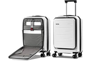 CENSIEN Carry On Luggage 22×14×9 Airline Approved, 20 Inch Lightweight ABS+PC Hard Shell Suitcases with Front Pocket, Spinner Wheels, TSA Lock (White, 1PC)