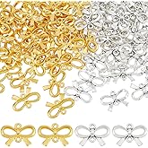 SUPERFINDINGS 100Pcs 2 Colors Bow Pendant Bulk Bowknot Charms Antique Silver Golden Bow Connector Charms Alloy Link Connector Pendant for DIY Jewelry Making Bracelet Necklace Earrings