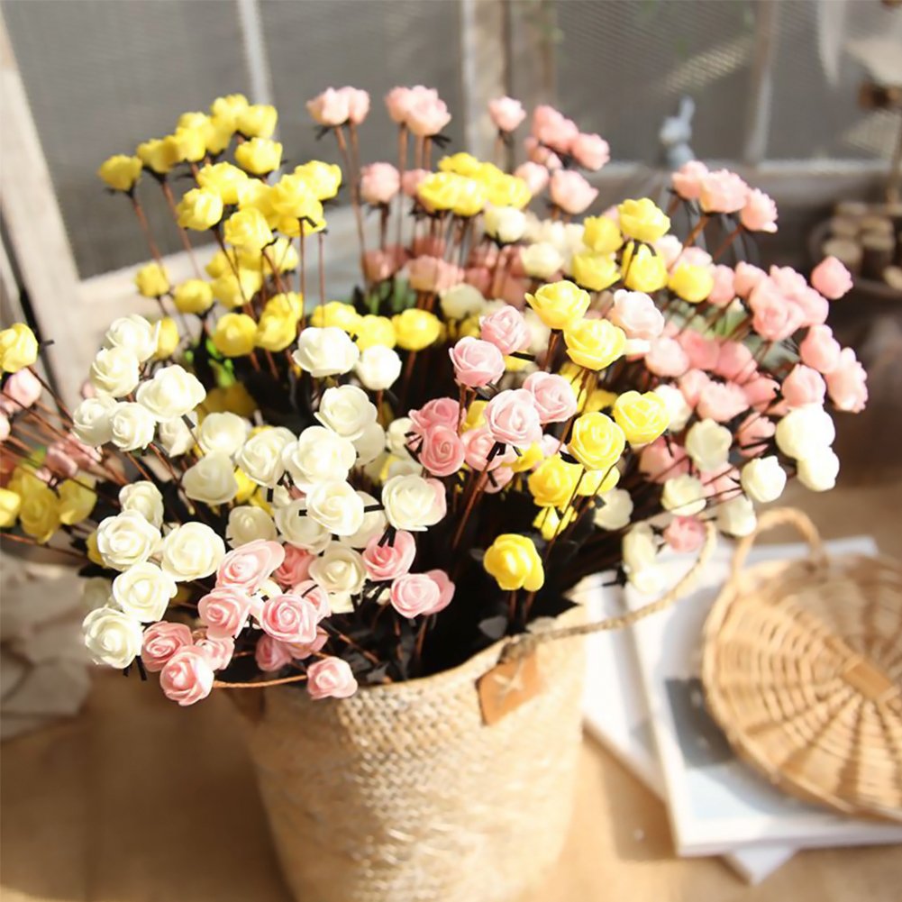 Fake Flower Heads, Mini Artificial Foam Rose Flower Head Fake Flowers Artificial Floral for Vase Filler Wedding Decoration Bridal Shower, 50 PCS