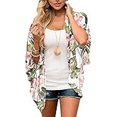 Chunoy Women Floral Beach Wear Cover Up Chiffon Kimono Cardigan Open Front Blouse Top