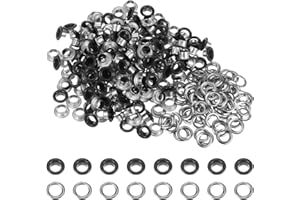 HARFINGTON 200 Set Color Round Grommets 6mm 1/4" Hole Metal Eyelets with Washers for Scrapbooking Shoes Clothes Leather Canvas, Black