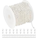 UMAOKANG 10 Meters Silver Necklace Chains Bulk Beaded Chain for Jewelry Making Silver Plated Brass Jewelry Chain Roll with Jump Rings and Lobster Clasps