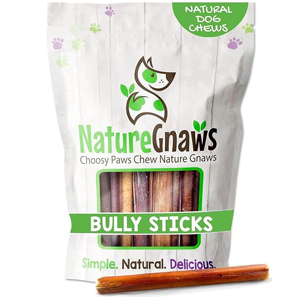 NATURE GNAWS BULLY STICKS FOR DOGS 5-6″ (8OZ) – MIXED THICKNESS – LONG LASTING FOR AGGRESSIVE CHEWERS AND LARGE DOGS – NATURAL BEEF DOG CHEW BONES