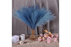 U-LIAN 12Pcs Blue Faux Pampas Grass, Fake Fluffy Pompas Floral 24 Inches Bendable, with 36 Branched Stems, Exquisite Home and Wedding Boho Decor, Artificial Flowers Dried Plants for Vase