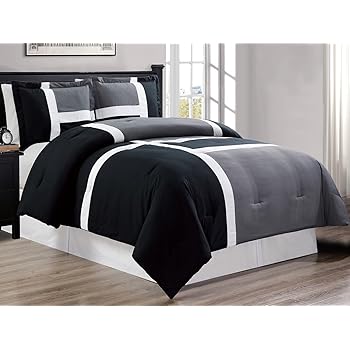 Amazon.com: Grand Linen 3 piece BLACK\/GREY\/WHITE Goose Down Alternative Color Panel Oversize Amazon.com: Grand Linen 3 piece BLACK\/GREY\/WHITE Goose Down Alternative Color Panel Oversize
