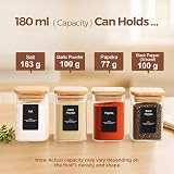ComSaf 16 Pcs Glass Spice Jars 180ml with Bamboo Lids Label Set Square Airtight view 2