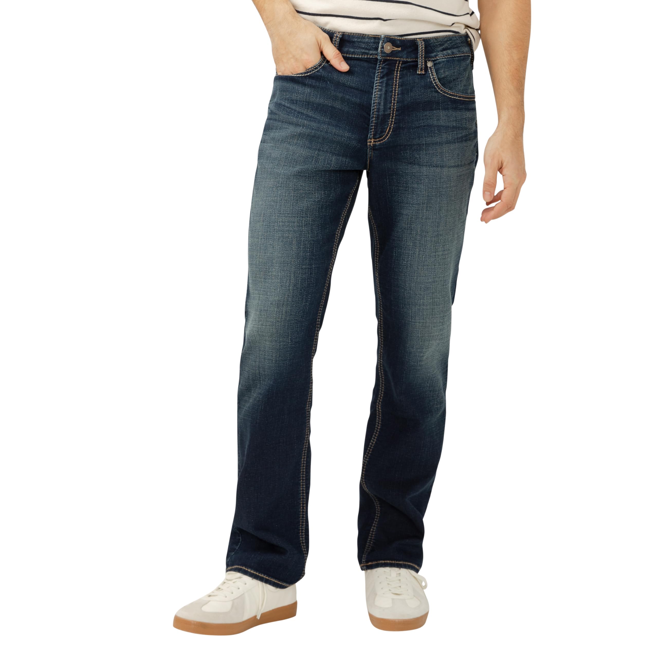 Silver Jeans Co. Men's Grayson Classic Fit Straight Leg Jeans, Knit Flex, Dark Wash, 32W x 32L Image