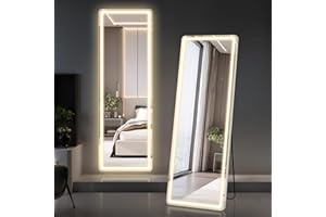 COFENY Full Length Mirror, 64" x 21" Led Mirror Full Length White Floor Mirror with Lights Standing, Leaning or Hanging, Rect