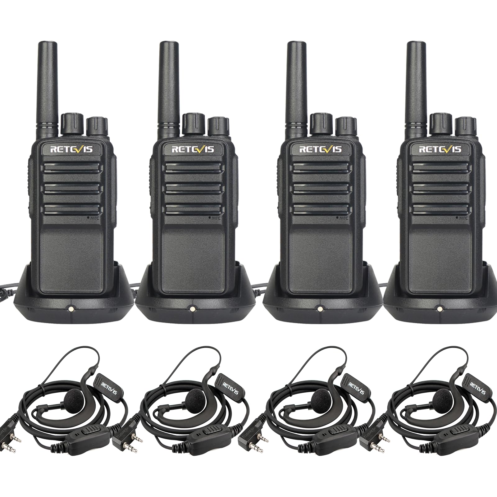 Retevis NR610 Walkie Talkies Professional, Handheld Walkie Talkie with Earpieces, AI Noise Cancelling, PMR446 VOX, 1200mAh USB C Rechargeable 2 Way Radio, Restaurant(4 Pcs, Black)