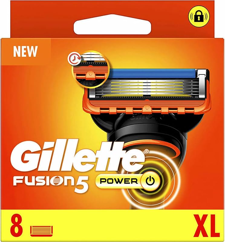 Fusion5 Power - Lâminas de barbear, 8 lâminas originais de substituição para homens com uma tira lubrificante maior para deslizar suavemente e 5 lâminas para um barbear incrivelmente suave