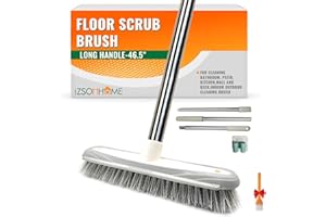 IZSOHHOME Deck Scrub Brush,Push Broom,Tub Floor Tile Broom Brush,Heavy Duty Stiff Bristles Grout Scrubber with Scraper,for Cl