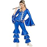 fun shack 70 Disco Costume for Women Blue Flares, Disco Queen Jumpsuit, Retro Dance Outfit for Parties
