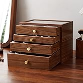 THFLSTR Black Walnut Jewelry Organizers and Storage,4 Layer Wooden Jewelry Boxes for Women,for Necklaces Ring Earring (4 Layer)