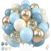 Paready Blue Balloons, Dusty Blue for Baby Shower and Boys Birthday 50 Pcs | 12 Inch Light Baby blue Champagne Gold Sand White Latex Balloons for Bridal Showers Engagements Bachelorette Party Decoration