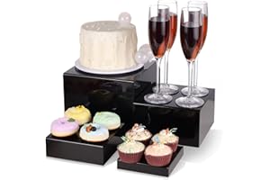BIEOFFEI Buffet Risers Black Food Risers for Buffet Table, Acrylic Food Display Stand Shelf for Catering Dessert Party Decor, Square Cube Display Base with Hollow Bottoms, 4 PCS 5" 6" 7" 8"