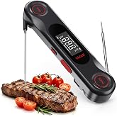 INKGRILL Rechargeable 0.5S Fast Reading Meat Thermometer with Dual Probes | Digital Grilling Thermometer with LCD Backlit, Waterproof Food Thermometer with Calibration for Steak Turkey Candy Grill, BBQ